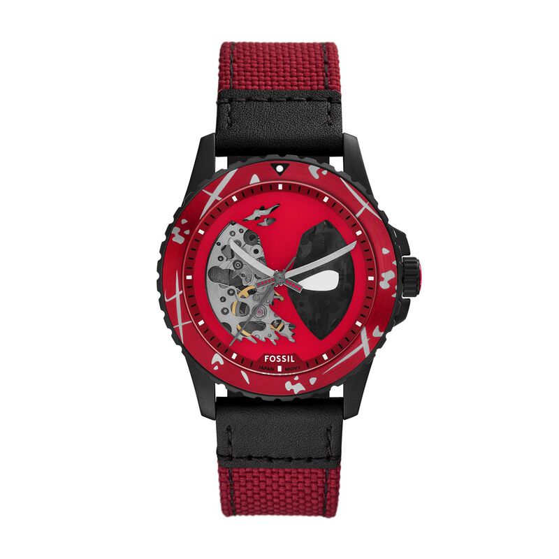 Marvel x Fossil Deadpool Limited Edition Automatic Red and Black Watch image number 0