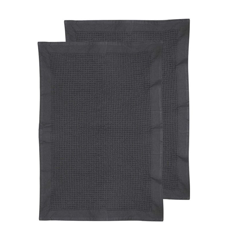 Ladelle Ollie Waffle Charcoal 2Pk Kitchen Towel image number 0