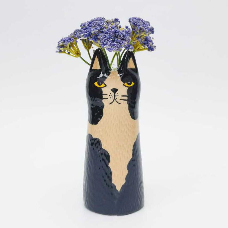 Urban Products Bailey Cat Vase Black & White 15cm image number 1