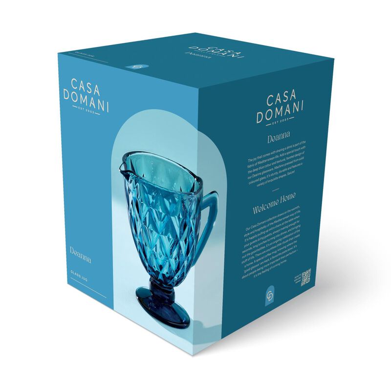 Casa Domani Deanna Glass Jug 1.1L Blue Gift Boxed image number 1
