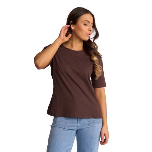 Vassalli Elbow Length Sleeve Round Neck Knit Top with Cuff