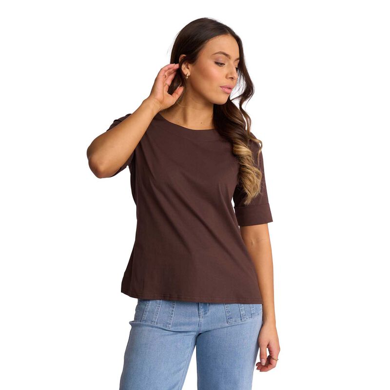 Vassalli Elbow Length Sleeve Round Neck Knit Top with Cuff image number 0