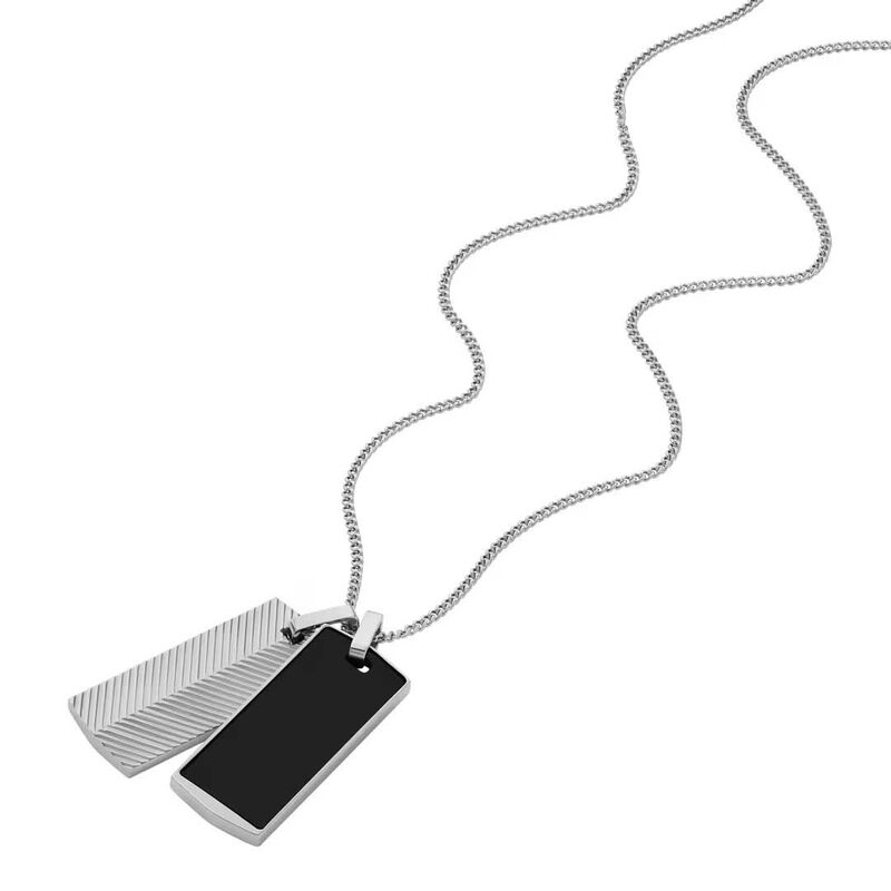 Fossil Harlow Linear Texture Black Onyx Chain Necklace image number 1