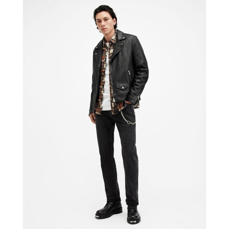AllSaints Milo Asymmetric Zip Leather Biker Jacket image number 3