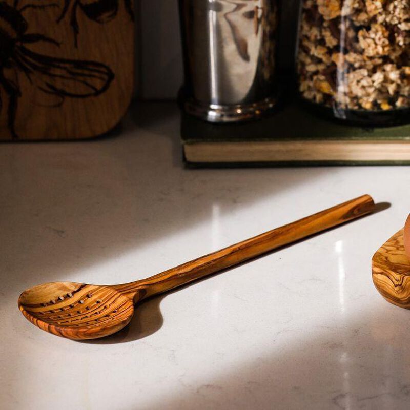 Selbrae House Olive Wood Slotted Spoon image number 1