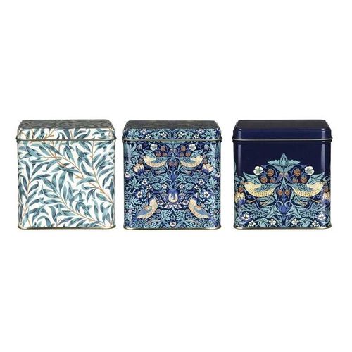Arts & Crafts Set Of 3 Square Tins Blues 108x108x110mm