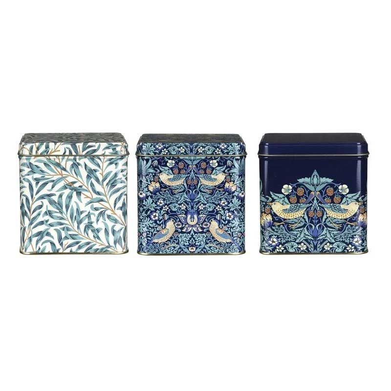 Arts & Crafts Set Of 3 Square Tins Blues 108x108x110mm image number 0