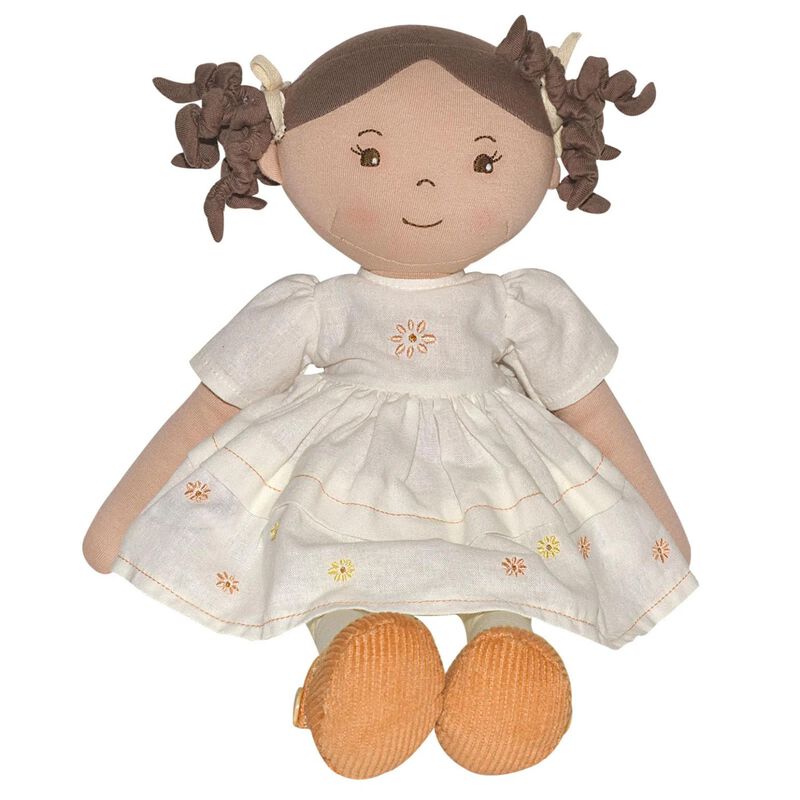 Cecilia - Dark Brown Hair with Cream Linen Dress image number 0