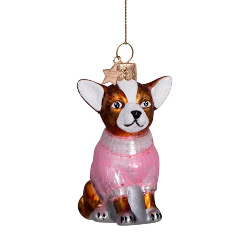 Vondels Ornament Glass Chihuahua w Pink T-Shirt 8cm