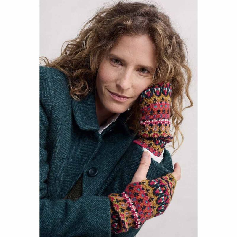 Seasalt Cornwall Malva Fingerless Mittens Midwinter Fire Multi image number 1