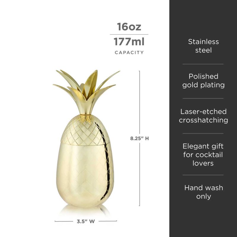Viski Belmont: 16 Oz. Gold Pineapple Tumbler image number 2