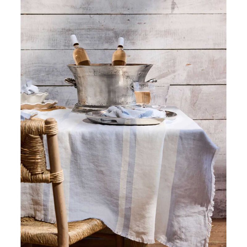 French Country Stripe Linen Tablecloth Pale Blue Small image number 1