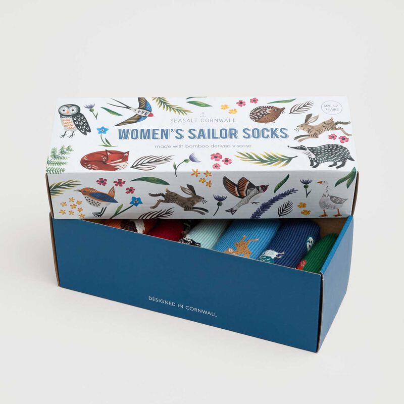 Seasalt Cornwall Sailor Socks Box of 7 Creatures Deer Trail Mix image number 1