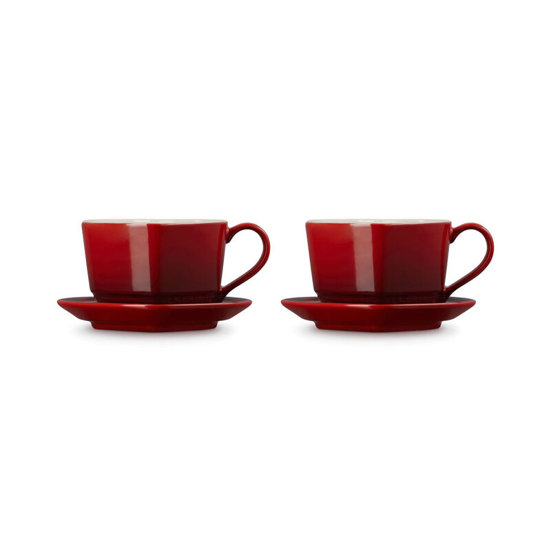 Le Creuset Stoneware Set of 2 Heart Mugs with Saucers image number 1