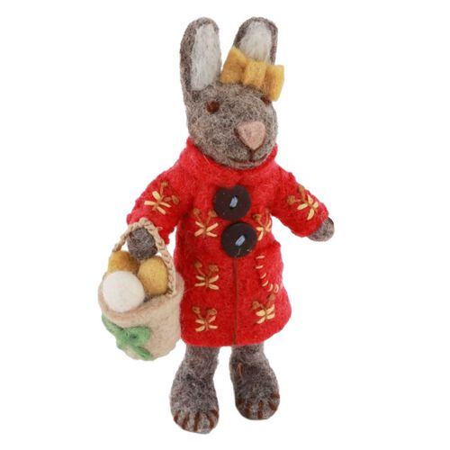 Gry & Sif Small Grey Girly Bunny with Coat & Easter Basket