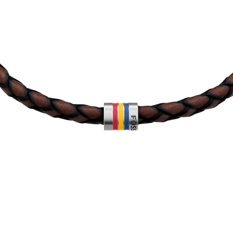 Fossil Everett Enamel Brown Leather Station Bracelet image number 1