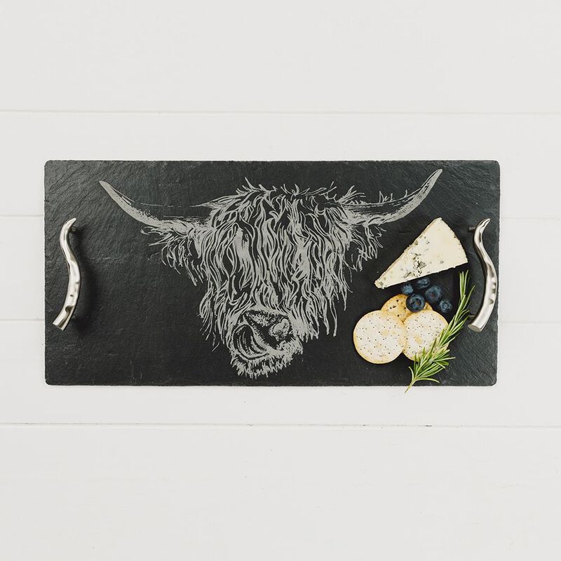 Selbrae House Serving Tray Large - Highland Cow with Horn Handles image number 1