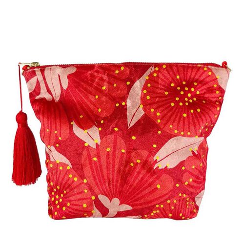 Bright Botanical Red Pohutukawa Velvet Cosmetic Bag
