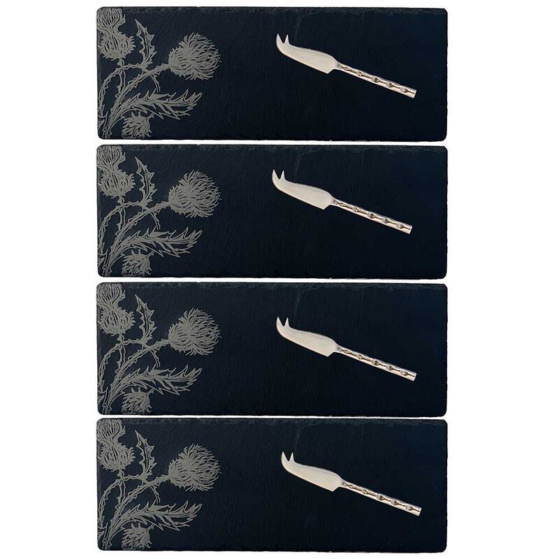 Selbrae House 4 Mini Slate Cheese Board & Knives  - Thistle Trio image number 0