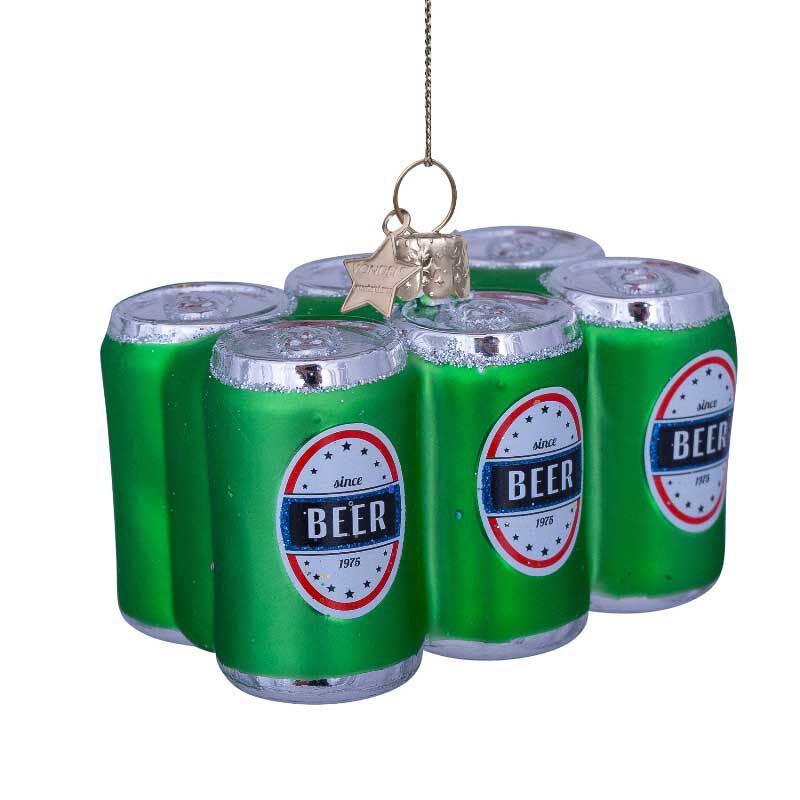 Vondels Ornament Glass Green 6 Pack Beer 6cm image number 0