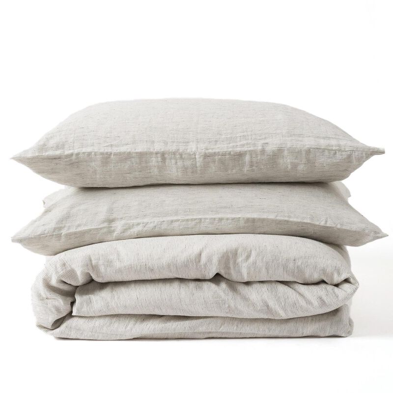 Citt&agrave; Pinstripe Linen Duvet Cover Pepper/Chalk Super King 265x210cm image number 0
