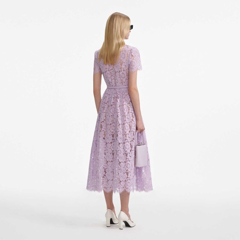 Self Portrait Lilac Lace Button Front Midi Dress image number 1