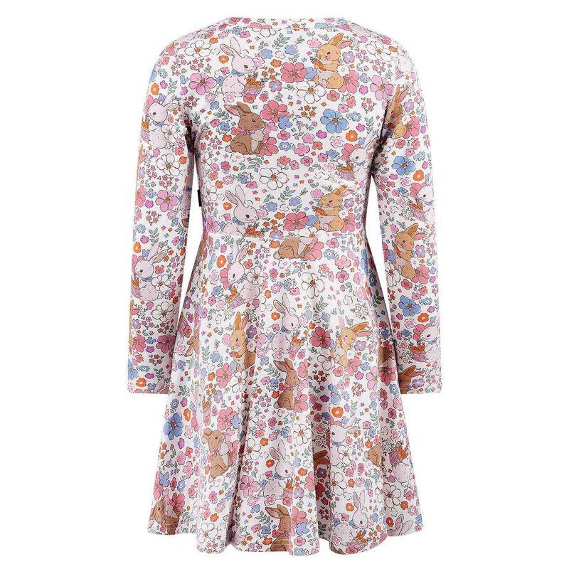 Rock Your Baby Ditsy Bunny Long Sleeve Waisted Dress image number 3