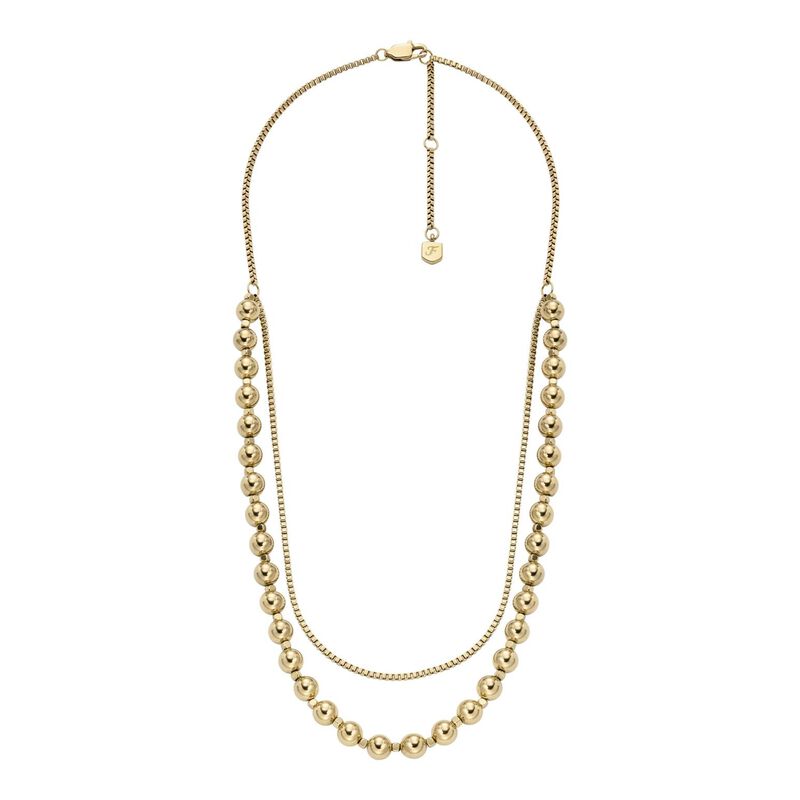 Fossil All Stacked Up Gold-Tone Stainless Steel Beaded Necklace image number 1