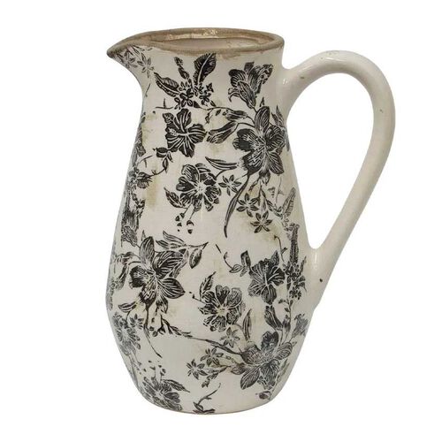 French Country Black Floral Jug Tall