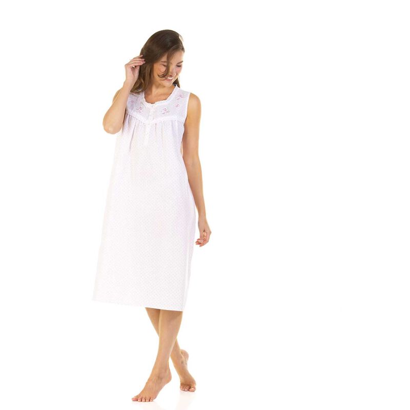 La Marquise Emily Dot Sleeveless Embroidered Polycotton Nightdress image number 5