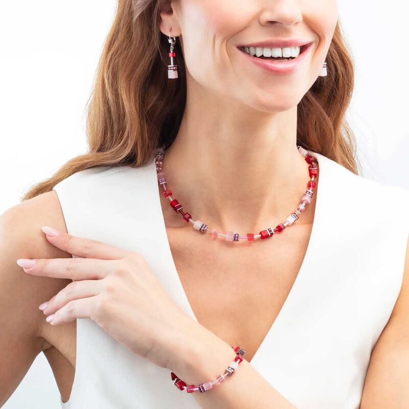 Coeur de Lion GeoCube&reg; Red Rose & Blush Pink Earrings image number 1