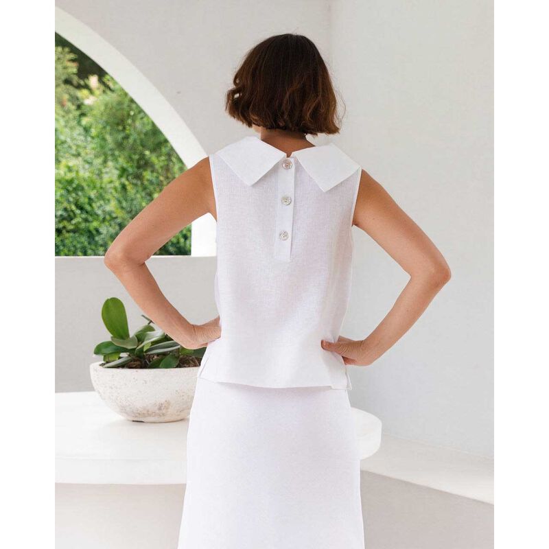See Saw 100% Linen  Sl Btn Back Cowl Nk Top image number 1