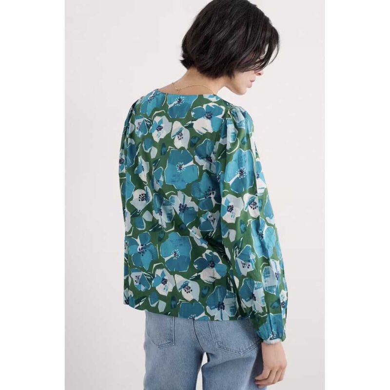 Seasalt Cornwall Quill Top Paper Hellebores Forest Green image number 1