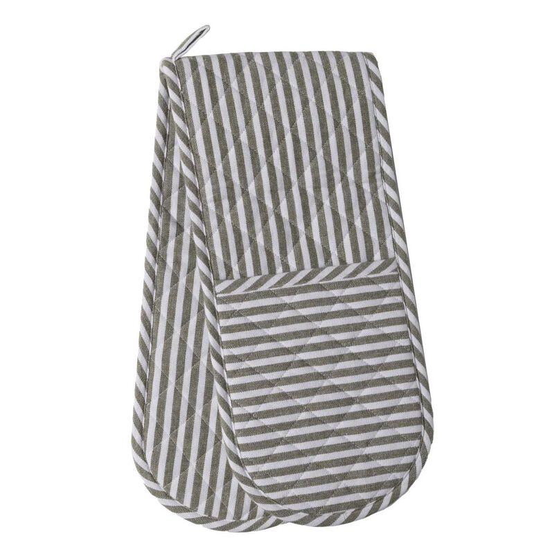 Città Classic Stripe Double Oven Glove Olive/White 19x88cm image number 0