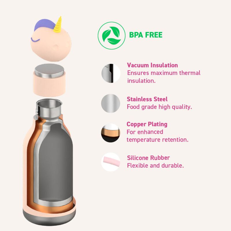 Asobu Bestie Bottle Unicorn Double Wall Insulated Bottle 460ml Pink image number 3