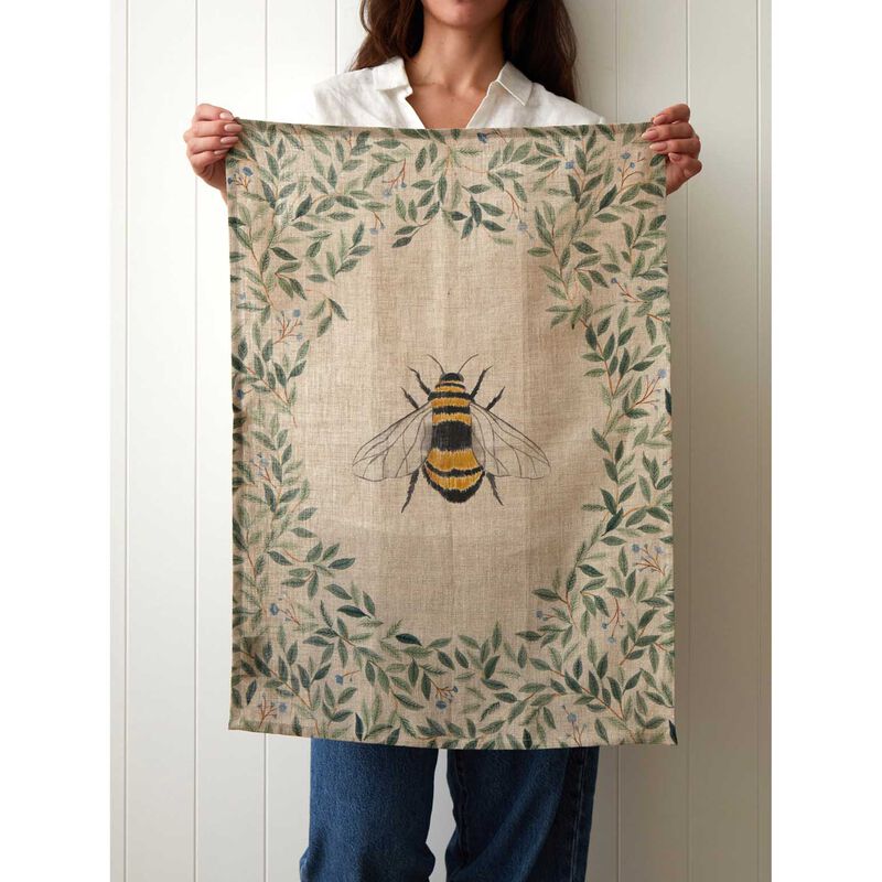 Wallace Cotton Botanical Bee Linen Tea Towel image number 1