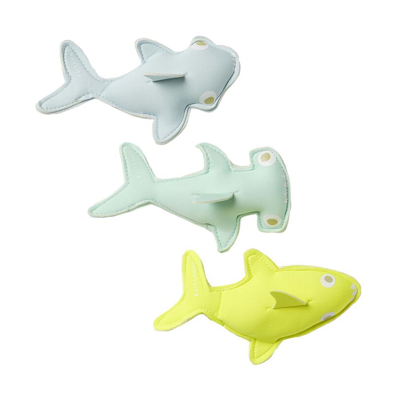 SUNNYLiFE Dive Buddies Salty The Shark Aqua Neon Yellow Set Of 3 image number 0
