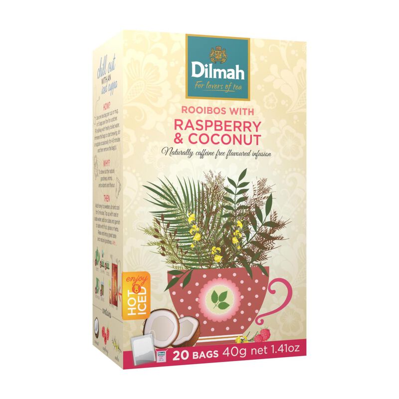 Dilmah Raspberry & Coconut Red Rooibos Tagged Infusion 20 Teabags image number 0