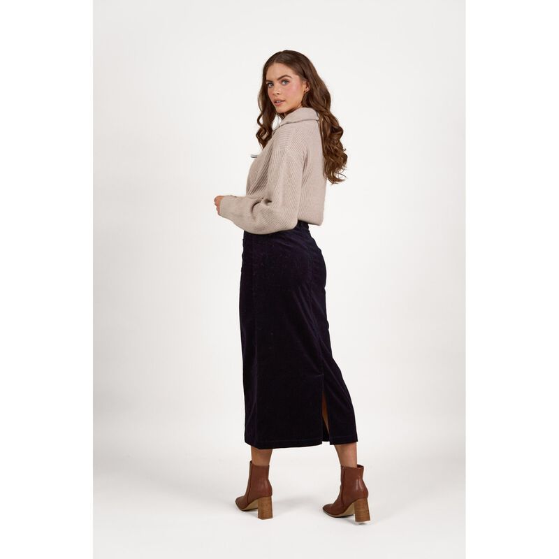 Vassalli Mid Length Cord Skirt With Front Panel Seams image number 2