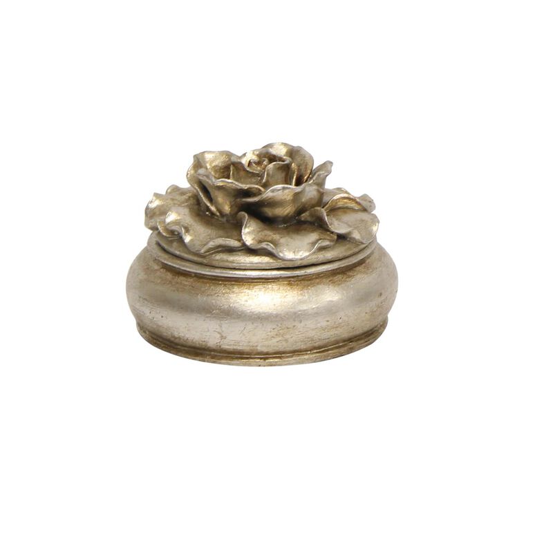 French Country Camelia Small Round Trinket Box Pewter Finish image number 0