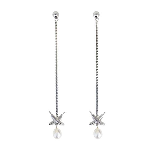 Boh Runga Feather Kiss Pearl Drop Earrings Silver 66mm