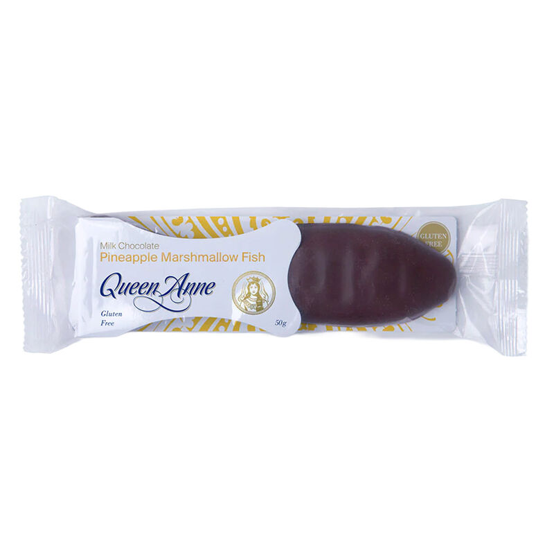Queen Anne Marshmallow Fish Milk Chocolate Pineapple 50g image number 0