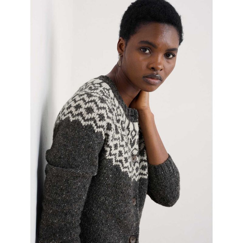 Seasalt Cornwall Port Kinnis Cardigan Merino Wag Tail Coal Aran image number 2