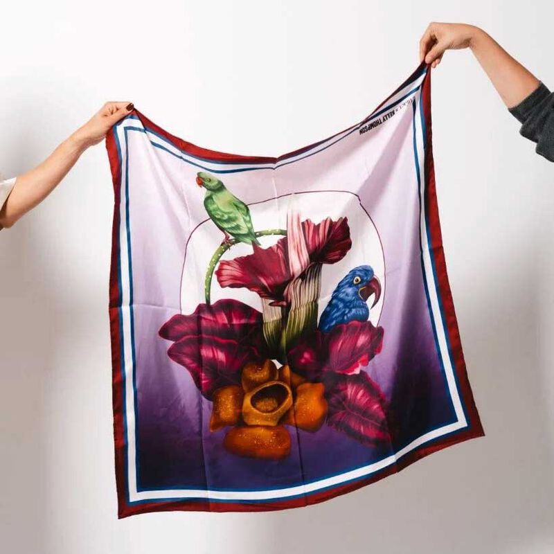 Artifact x Kelly Thompson Plume Plum Square Silk Scarf image number 1
