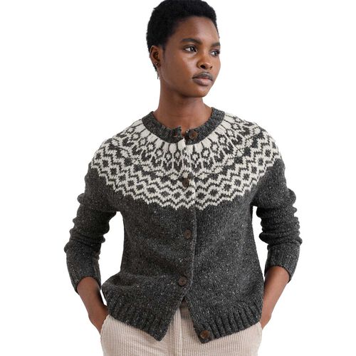 Seasalt Cornwall Port Kinnis Cardigan Merino Wag Tail Coal Aran