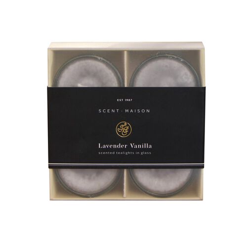 French Country Maison SET 4 Glass Tealights Lavender Vanilla