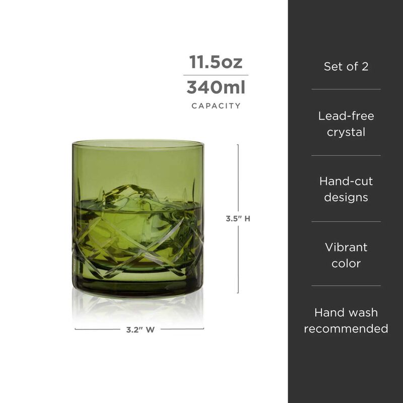 Admiral Cut Crystal Rocks Glasses In Green By Viski® image number 2