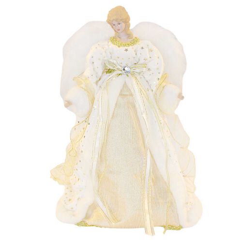 Angel Topper Cream Gold With Fur Gown 16 Inch
