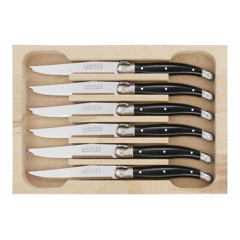 Andr&eacute; Verdier Laguiole Dessert Knife Set 6 Piece - Black image number 0