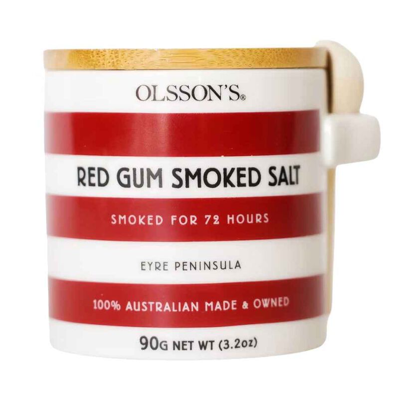 Olsson&rsquo;s Red Gum Smoked Salt - Stoneware Stripe Jar Red 90g image number 0